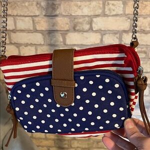 Stylish Red and Blue Polka Dot Crossbody Bag